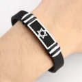 Bracciale uomo in silicone nero e acciaio inossidabile stella di Davide sportivo - Esagramma Argento