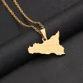 Collar con colgante de mapa de Sicilia de acero inoxidable, joyería de nicho geométrica. - Mapa de Sicilia / Cadena a Juego de 60CM / Dorado