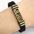 Mens black silicone stainless steel bracelet fashion trendy wristband for daily wear - Letter Style / Alphabet Gold