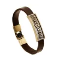 Vintage brown leather bracelet for men with metal plate and stylish alloy buckle accessory. - Forgiven