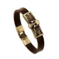 Men's Vintage Cowhide Leather Bracelet Retro Alloy Skull Charm Punk Wristband Jewelry - Skull