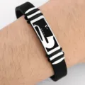 Men's black silicone stainless steel bracelet with saxophone music note charm for daily wear. - Saxophone Style / Saxophone Silver