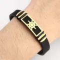 Men's black silicone bracelet with stainless steel gold geometric charm for casual sports daily wear. - Paddle Style / Golden Oar