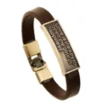 Pulsera de cuero marrón vintage para hombre con placa de metal grabada hebilla de aleación - Love Is Key