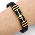 Bracciale uomo silicone nero acciaio inossidabile design stella oro moda sportivo - Oro Luccicante
