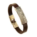 Pulsera de cuero marrón retro para hombre con hebilla de aleación y placa de metal grabada joya - Te amo