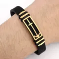 Bracciale da uomo in silicone e acciaio inossidabile con ancora e croce moda - Ancora d'Oro