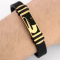 Bracciale Uomo Silicone Nero Acciaio Inossidabile Oro Motivo Sassofono Gioiello Trendy - Ornamento Sassofono Dorato