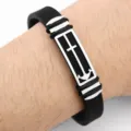 Bracciale uomo silicone acciaio nero sport moda tendenza accessorio stile chic gioiello casual - Ancora Argento