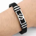 Bracciale uomo in silicone e acciaio inossidabile moda sportivo tendenza colore nero - Stile Dollaro Argento