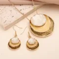 Set di gioielli collana orecchini sovrapposti vintage ciondolo disco dorato elegante donna - Set 7