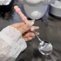 Pink ceramic beaded handle stainless steel soup spoon long handle eating spoon 18.5cm - Round Spoon / Pink