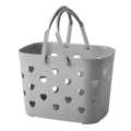 Grey plastic shower basket with heart cutouts, portable utility storage tote for bathroom. - No Specification / Gray