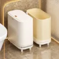 Poubelle étroite avec couvercle couleur crème plastique bac à déchets salle de bain maison - Moyen avec Pieds / Jaune Lait