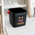Mini Black Desktop Trash Can Small Size with Press Ring and Cute Smiley Face Decoration - S / Black
