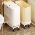 Poubelle étroite à roulettes avec couvercle 15cm bac à déchets mince pour salle de bain - Grand avec Roues / Jaune Lait