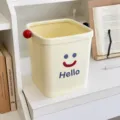 Mini desktop trash can cute storage bucket with press ring cream large size 18x16x20cm - L / Cream