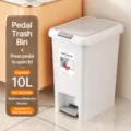 Plastic foot pedal trash can 10L waste bin with lid for bathroom kitchen bedroom home office use. - Step-on and Press / 10L
