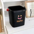 Mini desktop trash can with pressing ring, cute black waste basket for office dorm use. - L / Black