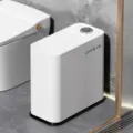 Narrow bathroom trash can 16L press top white black waste bin slim for home toilet - White & Black