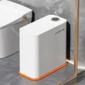 Narrow gap trash can with press lid, 16L large capacity plastic garbage bin for bathroom home. - White And Orange