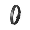 Stainless steel silicone bracelet for grandson with engraved message, black fashion wristband. - To My Grandson / Black