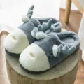 Pluche rendier pantoffels voor dames en heren, warme winter binnen antislip dikke huisschoenen. - 36-37 / Cartoon Rendier / Grijs
