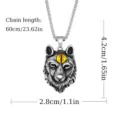 Retro alloy wolf head pendant necklace with yellow evil eye design, gothic punk style jewelry. - Wolf Head Pendant / With 60CM Chain