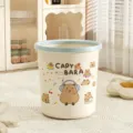 Cute blue small trash can household plastic storage bucket for bedroom and bathroom 1pc - Blue Capybara / Blue