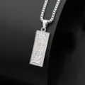 Detailed shot of silver dollar bill pendant necklace, engraved metal tag on box chain. - Pendant With Chain / Silver
