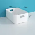 White plastic desktop storage basket with handles, compact organizer for office or home. - Small Standard / White