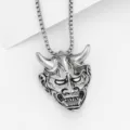 Vintage silver Hannya mask pendant necklace for men punk gothic street style jewelry accessory - Style 1