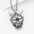 Vintage Hannya Mask Pendant Necklace, Silver Color Alloy Gothic Style Demon Jewelry Variant - Style 2