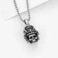 Vintage punk gothic skull samurai helmet pendant necklace for men stylish silver metal jewelry - Style 5