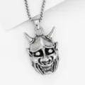 Men's vintage retro alloy Hanya samurai mask pendant necklace with box chain for daily wear. - Style 8