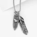 Vintage Silver Eagle Feather Pendant Necklace Men Punk Style Alloy Jewelry Accessory - Style 14
