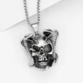 Vintage gothic skull snake pendant necklace for men, cool punk style alloy jewelry accessory. - Style 23