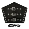 Detail view of medieval punk black leather wrist bracer with metal buckles and rivet details. - BR1635 Style / Black