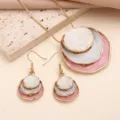 Vintage layered round pendant necklace and earrings set elegant chic gold jewelry for women. - Set 2