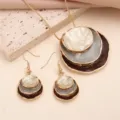 Vintage multi-layer disc pendant necklace and earrings set for women, elegant fashion jewelry. - Set 1