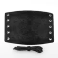 Detail view of medieval punk leather wrist bracer with embossed runic symbols and metal eyelets. - HF19 Style / Black