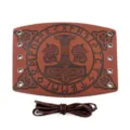 Medieval leather wrist bracer for men punk retro wide arm guard with runic embossed design. - HF19 Style / Brown