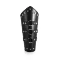 Men steampunk medieval leather bracer wide retro arm guard with metal rivets and rings. - PT707 Style / Black