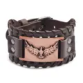 Vintage braided leather bracelet punk eagle totem cuff viking wide wristband gift - Brown