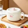 Stainless steel instant noodle bowl with lid, cute cat design, large capacity lunch box for dorm. - No Specification / Pink Cute Kitten