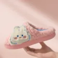 Pink plush cotton slippers for women autumn winter warm thick sole cute indoor home shoes - 36-37 / Bunny / Honey Pink