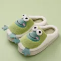 Green frog plush winter cotton slippers, cute cartoon warm indoor shoes for men and women. - 38-39 / Green Frog Half-Covered Slippers
