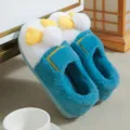 Cute plush winter slippers for women and men, warm indoor cozy anti-slip house shoes. - 36-37 / Innocent Duck [Blue] Full-back Slippers