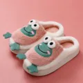Cute winter plush cotton slippers for women and men, warm soft sole home indoor shoes. - 38-39 / Pink Semi-Enclosed Frog Slippers