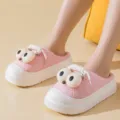 Cute cartoon plush slippers for women winter warm indoor anti-slip thick sole big eye shoes - 36/37 / Half Wrap Style / Pink